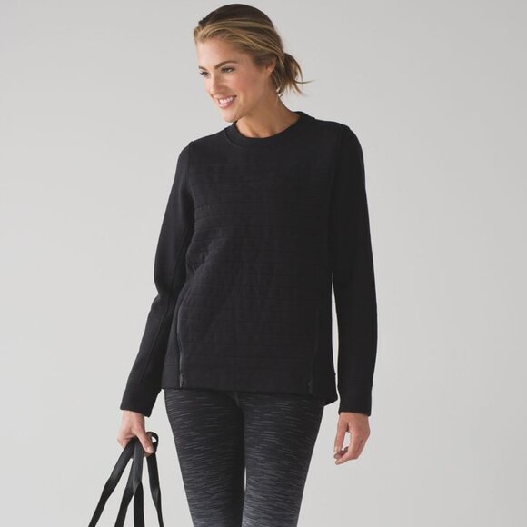 Lululemon Black Fleece Be True Crew Quilted Sweatshirt Dual Zip Vent Pullover - Picture 2 of 15